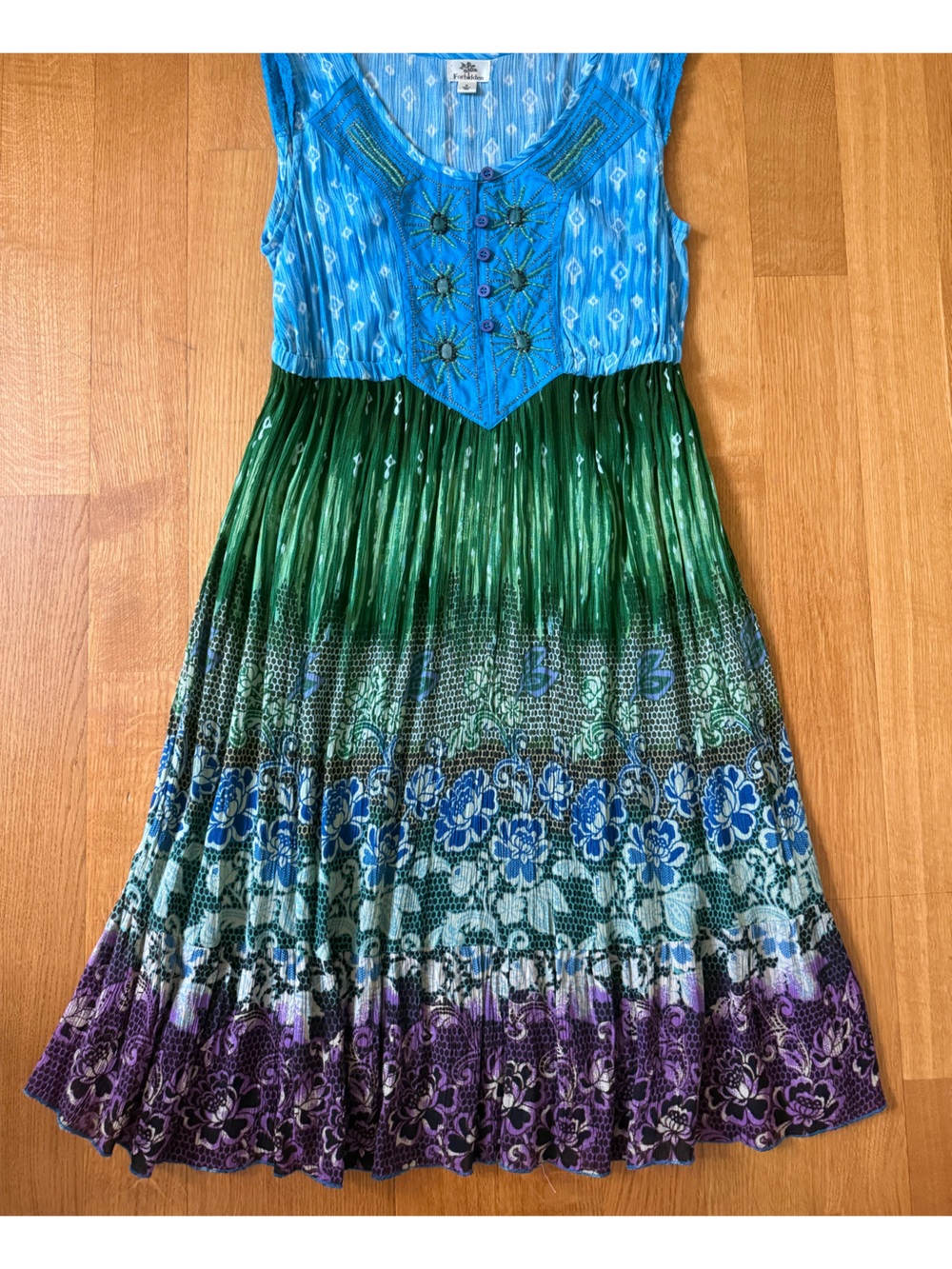2000s Forbidden blue and green midi dress with beaded detail